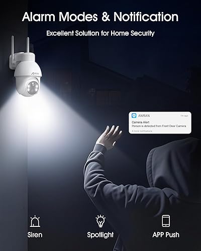 Miniatura 6 de ANRAN - Cámara de seguridad inalámbrica 2K para exteriores con visión de 360, cámara solar para exteriores con sirena inteligente, focos, visión