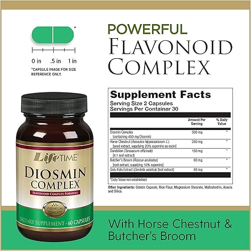 Miniatura 3 de LIFETIME Diosmin Flavonoid Complex | Apoyo a la circulación, vena y salud cardíaca con castaño de indias | 60ct, 30 Serv
