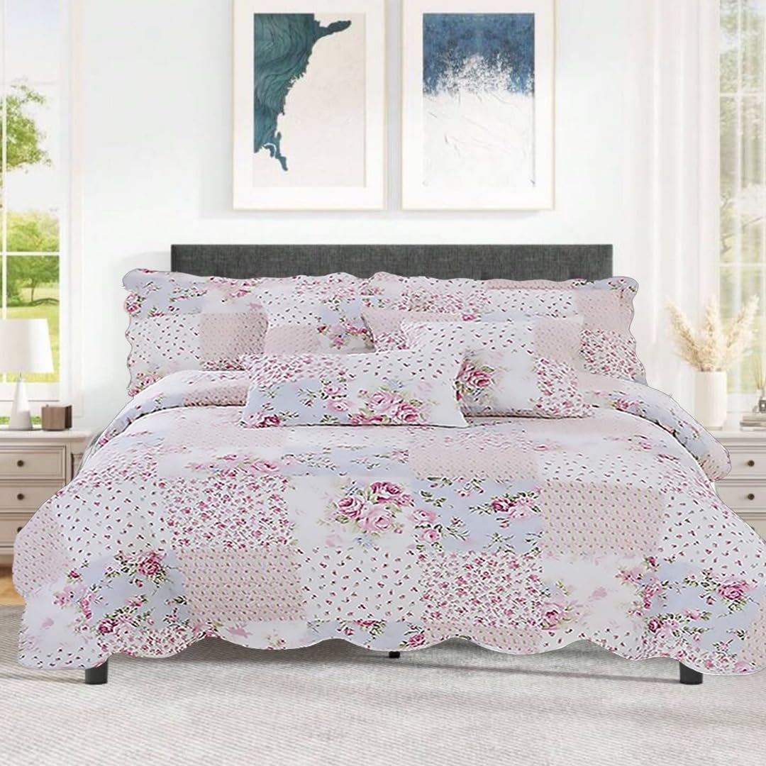 ZIYA HOMES Single Quilted Reversible Patchwork Bedspread Comforter Bed Throw with Pillow Sham Quilted Coverlet Bedding set Reversible Cotton Bedsheet Non Allargic Machine washable Quillted Duvet Set