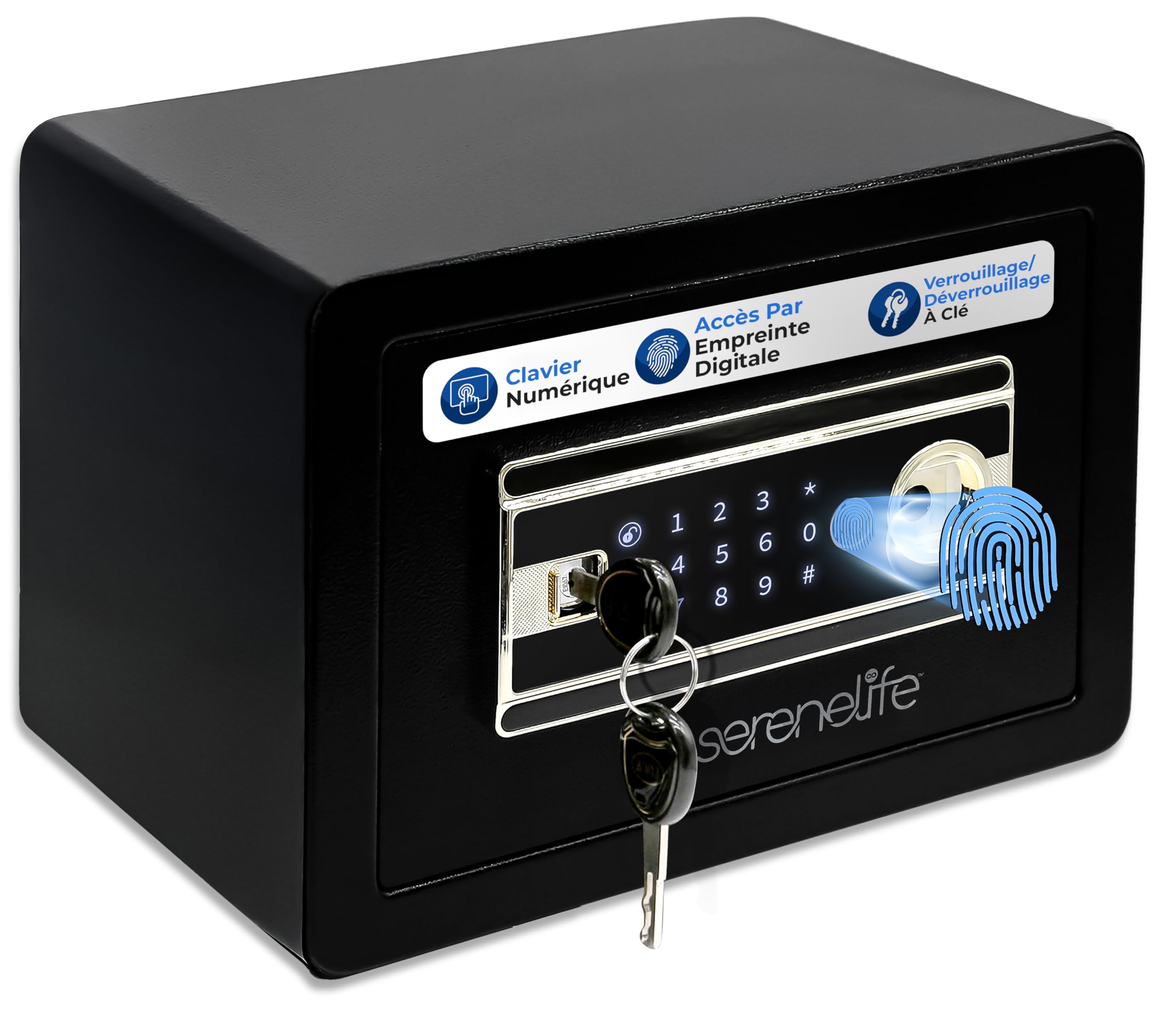 SereneLife Coffre-Fort pour Maison | Accès Électronique par Empreinte Digitale, Coffre à Argent pour Maison et Bureau, Clavier Tactile & Serrure, Acier, Inclut 2 Clés Maîtresses