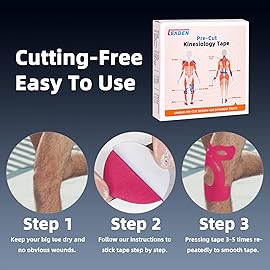 IEADEN Precut Kinesiology Tape for Knees, 10 Pcs - Knee Support & Stability, Knee Pain Relief Athletic Tape - Waterproof & Elastic, Breathable Hypoallergenic Latex-Free Tape, Pink