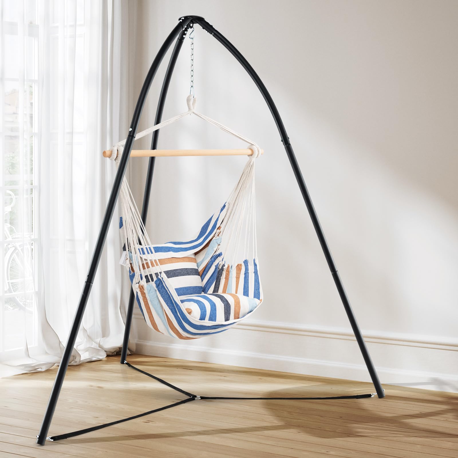 COSTWAY Support Fauteuil Suspendu Métal Pivotant 200 KG Chaîne Suspension Intérieur Extérieur