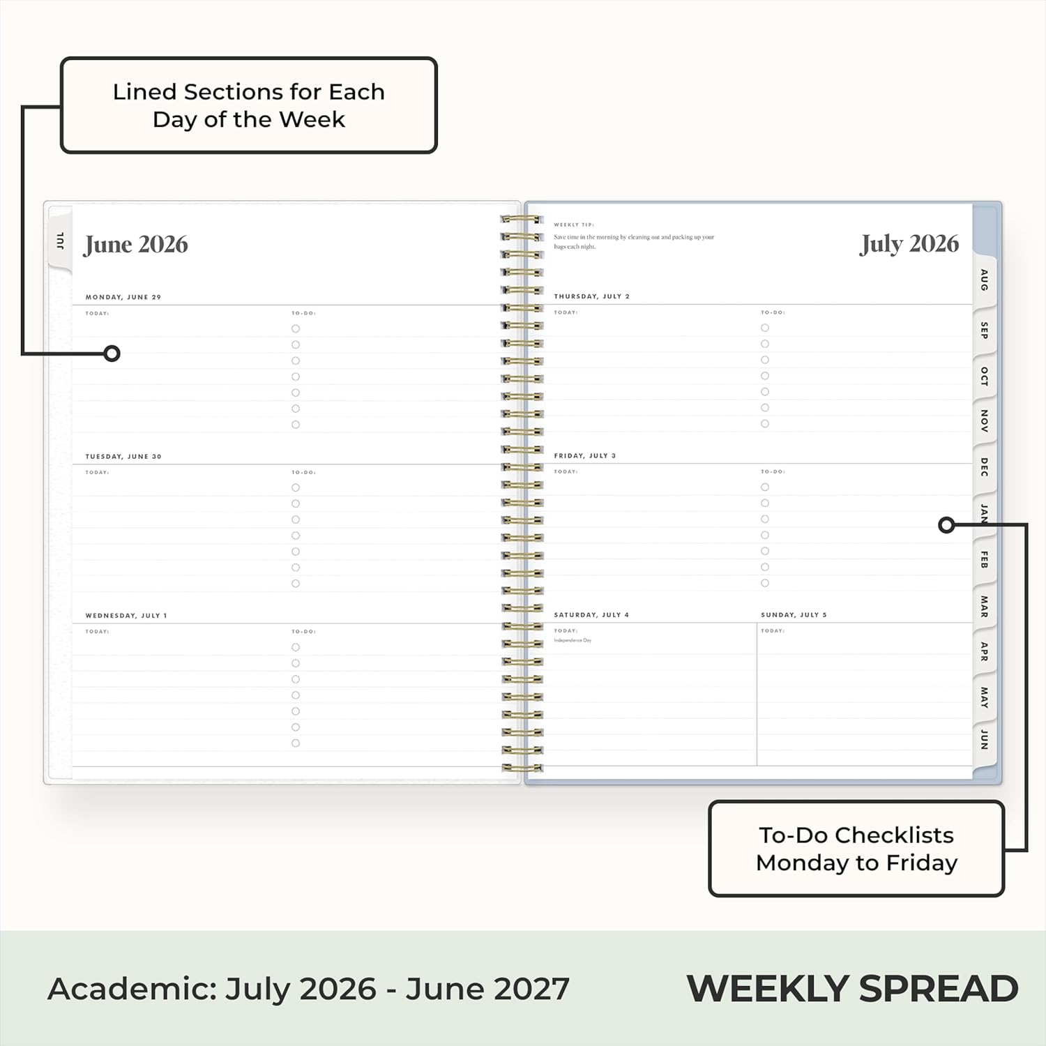Blue Sky The Everygirl 2026-2027 Weekly and Monthly Academic Year Planner Calendar, July 2026 - June 2027, 8.5" x 11", Flexible Cover, Wirebound, Laminated Tabs, Storage Pocket, Includes Stickers, Stratford Coastal