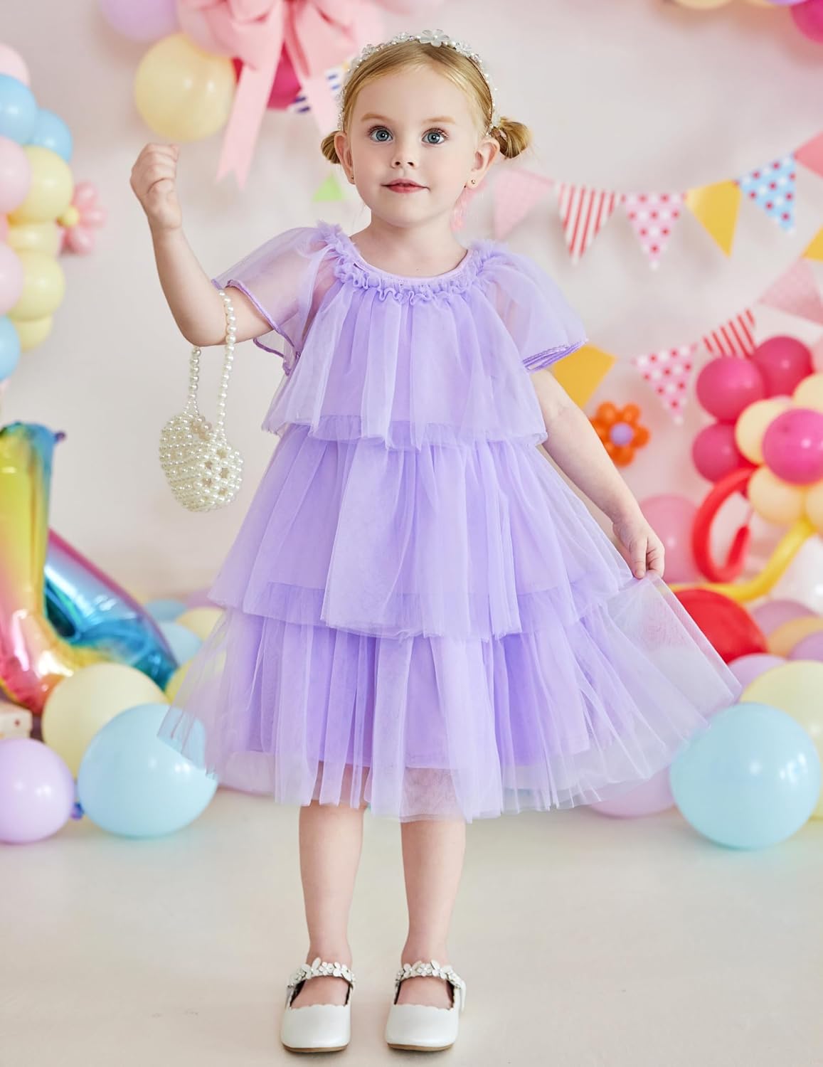 Arshiner Girls Tulle Dress Toddler Layered Tutu Dresses Rainbow Sequin Summer Party Birthday Wedding Cake Dress Photo Shoot - Image 6