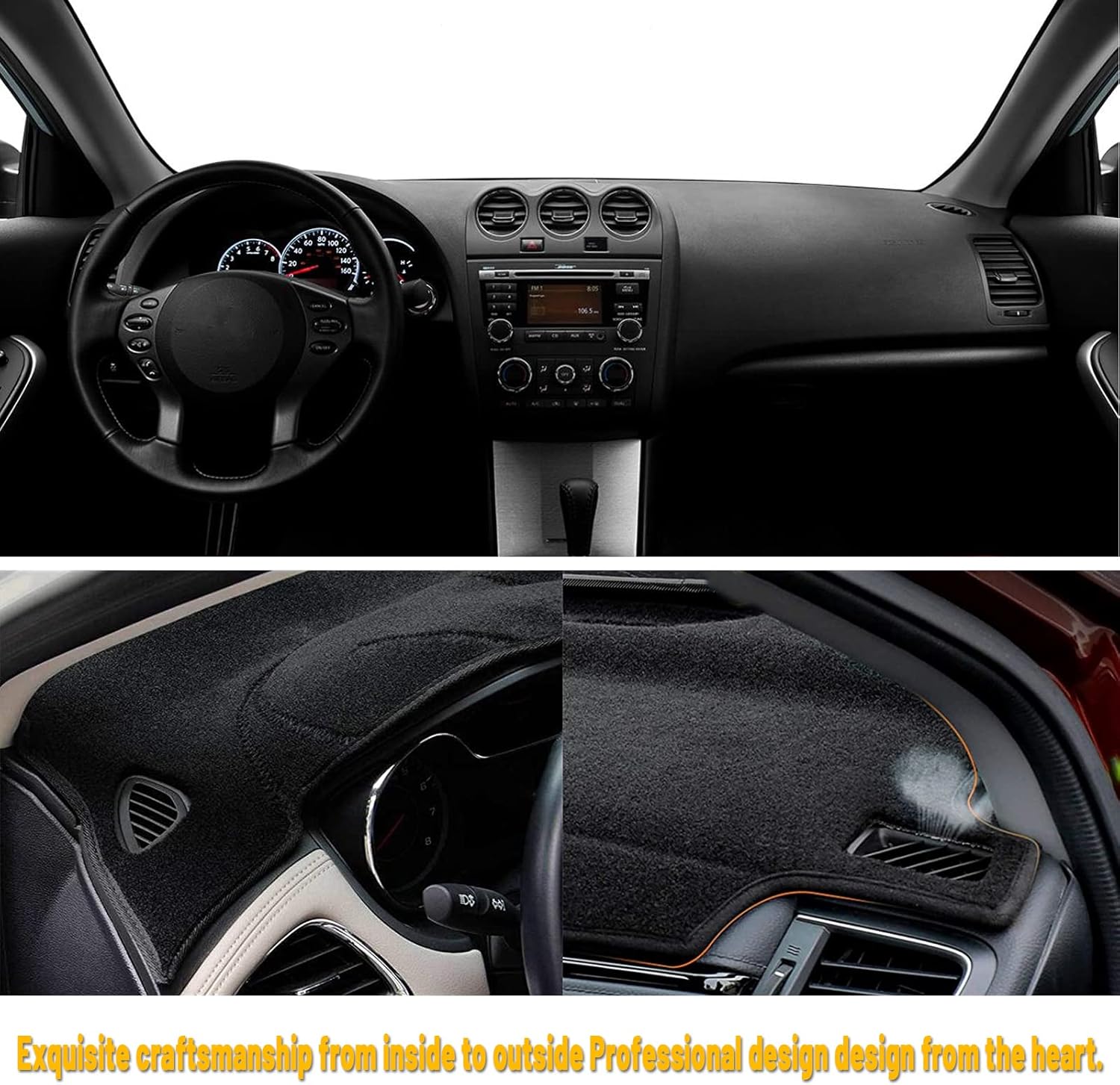 Dashboard Dash Board Cover Mat Pad Carpet Non-Slip Custom Compatible with Nissan Altima 2007-2012 Protector Sunshield (Black Trim)