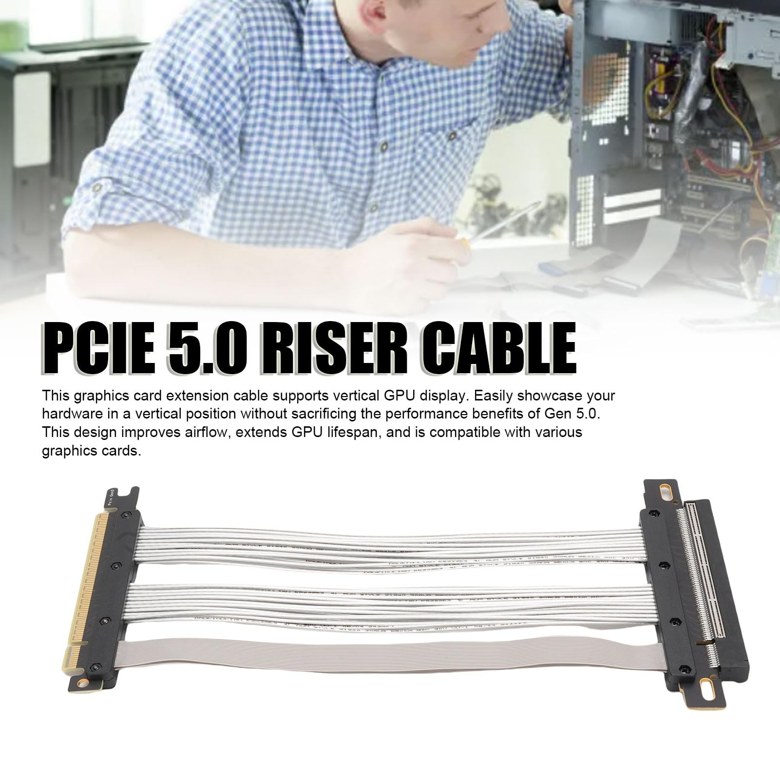 KIMISS Kabel Nośny PCIe 5.0 do Pionowego Montażu Karty Graficznej – Kompatybilny z RTX 4090, RX PCIe 4.0 i 3.0 – Szybki Przedłużacz 128 GB/s (40cm)