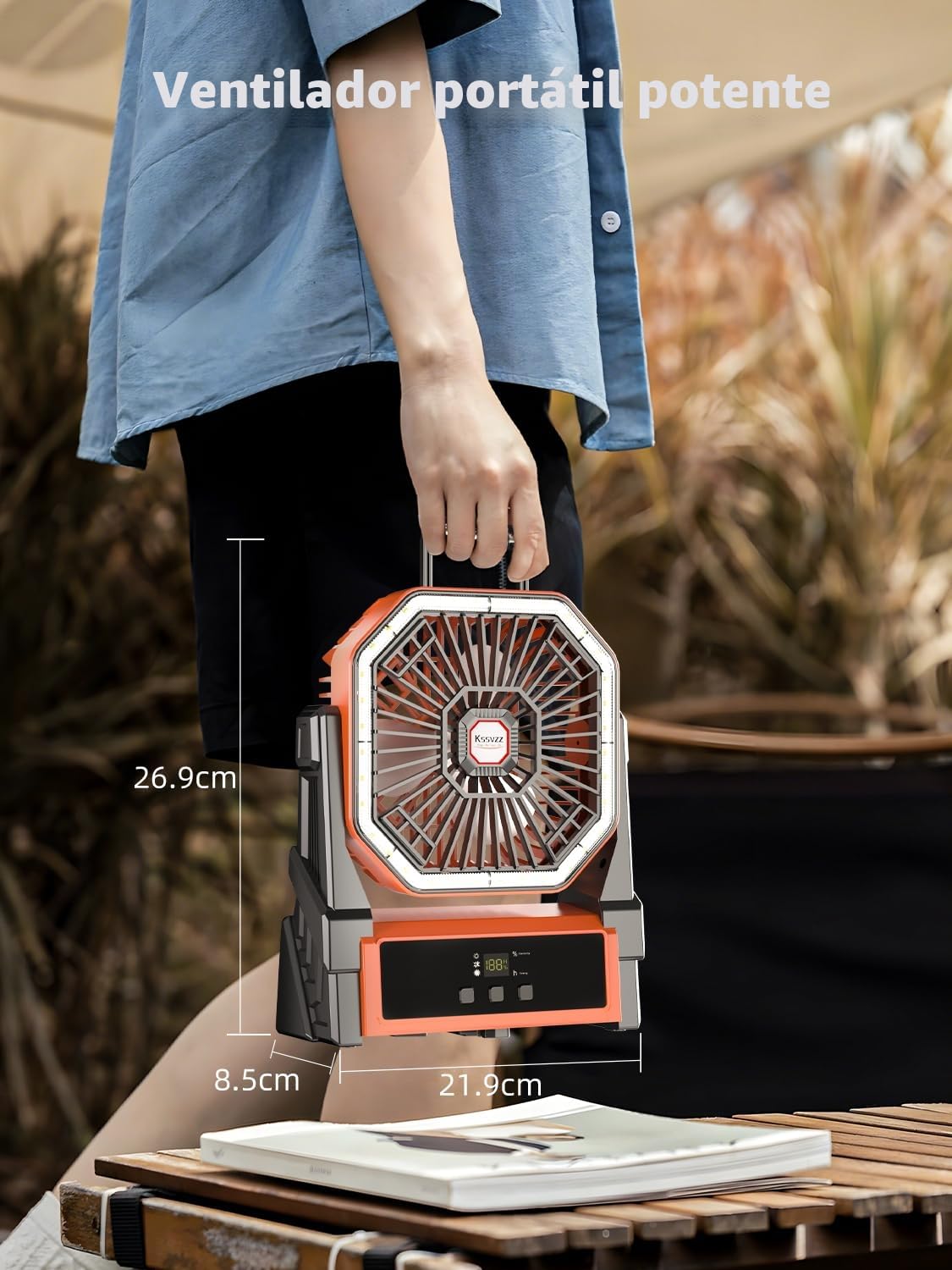 Kssvzz 30000mAh Ventilador de Camping, 4 Velocidades Ventilador USB con Luz LED, 270 ° de Rotación Ventilador Recargable, Portatil Ventiladores a Pilas para Viajar, Picnic, Pesca, Senderismo
