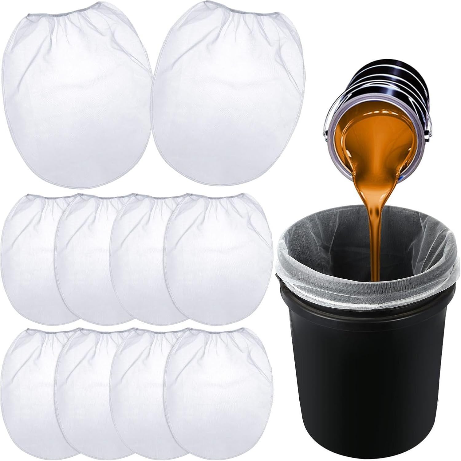 250 Micrometer Paint Filter Bags Strainer Bag Elastic Edges 5 Gallon Bucket Compatible Reusable for Sprayers Gardening