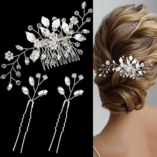 Miniatura 1 de 1 peine de cristal para el cabello de boda con 2 piezas de diamantes de imitación de novia, horquillas de perlas de cristal, accesorios para el