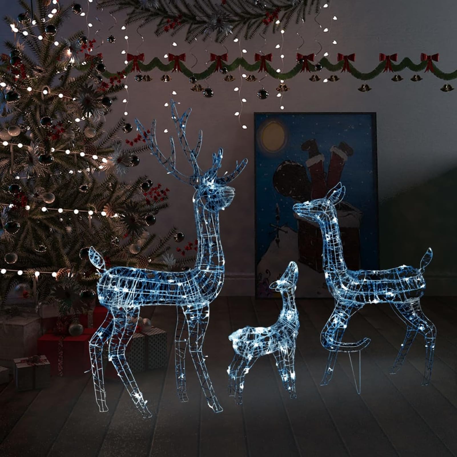 Gecheer LED-Rentier-Familie Weihnachtsdeko Acryl 300 LED Kaltweiß, Weihnachtsdekoration für Weihnachtsmarkt Festliche Eventdekoration Garten Rasen Terrasse Vorgarten Fassade329794