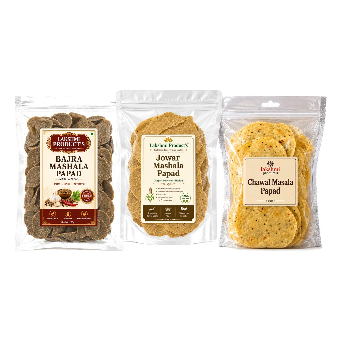 LAKSHMI PRODUCTS Masala Chips Combo Pack of 3, Bajra, Jowar and Rice Chips, 200g Each, Crispy Traditional Indian Ready to Eat Snacks, Perfect for Tea Time, Travel, Parties and Family Sharing, Vegetari-picture-18