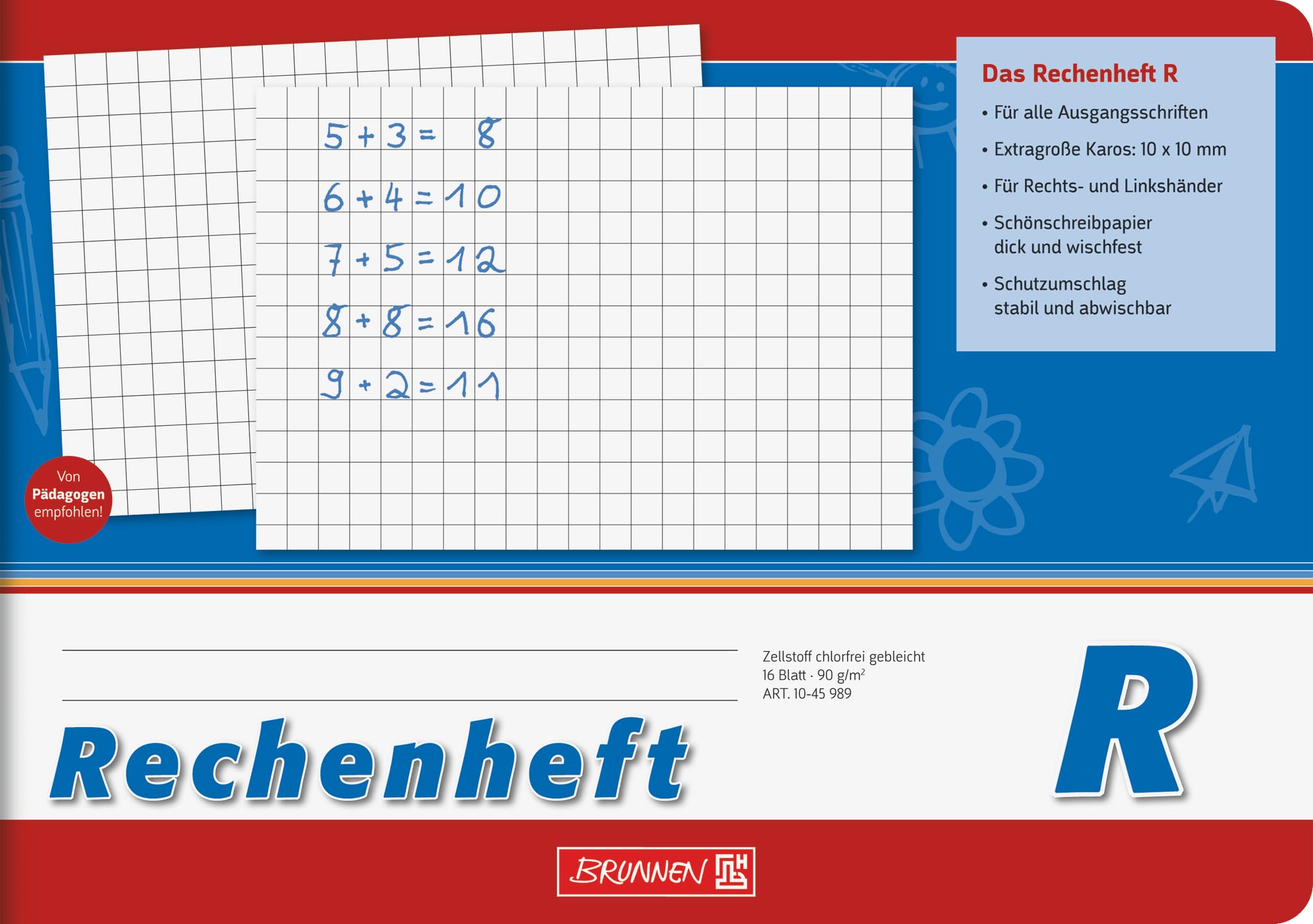 Brunnen 1045989 Arithmetic Book Class 1 (A5 Landscape Squared 16 Sheets line Style R)