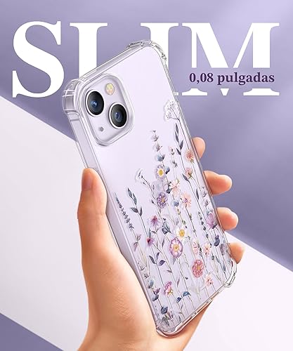 Miniatura 6 de GVIEWIN Funda para iPhone 14 floral, con protector de pantalla + protector de lente de cámara, no se pone amarillento Funda protectora transparente