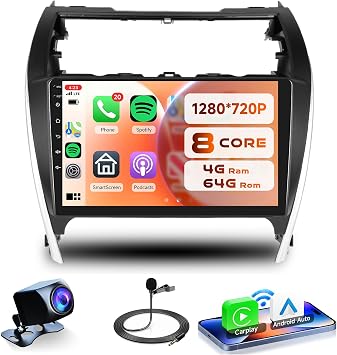 8Core 4G+64G Android 15 Car Radio Stereo for Toyota Camry 2012 2013 2014, Rimoody Wireless Carplay Android auto GPS Navigation 5G-WiFi DSP Bluetooth 5.0 10.1 inch Screen Head Unit + AHD Backup Camera
