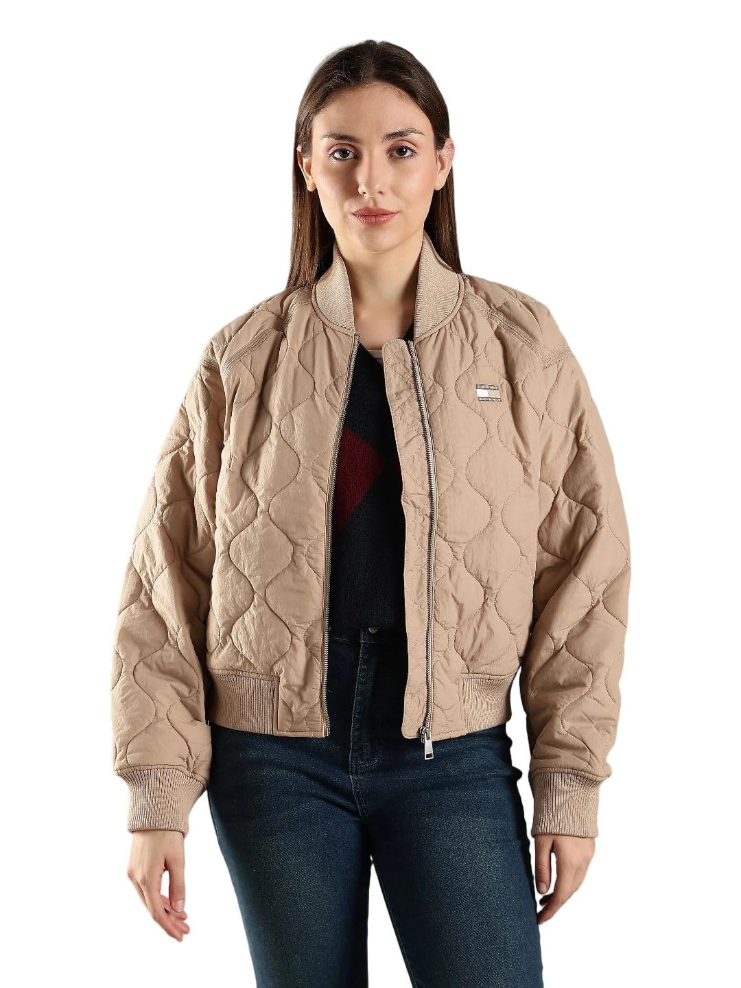 Relaxed fit nylon baseball collar bomber jacket-image-41
