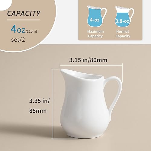 Miniatura 2 de Gurygo: paquete de 2 jarras para cremas de 4 onzas de cerámica blanca clásica con asa - pequeña jarra de leche de porcelana fina - recipiente