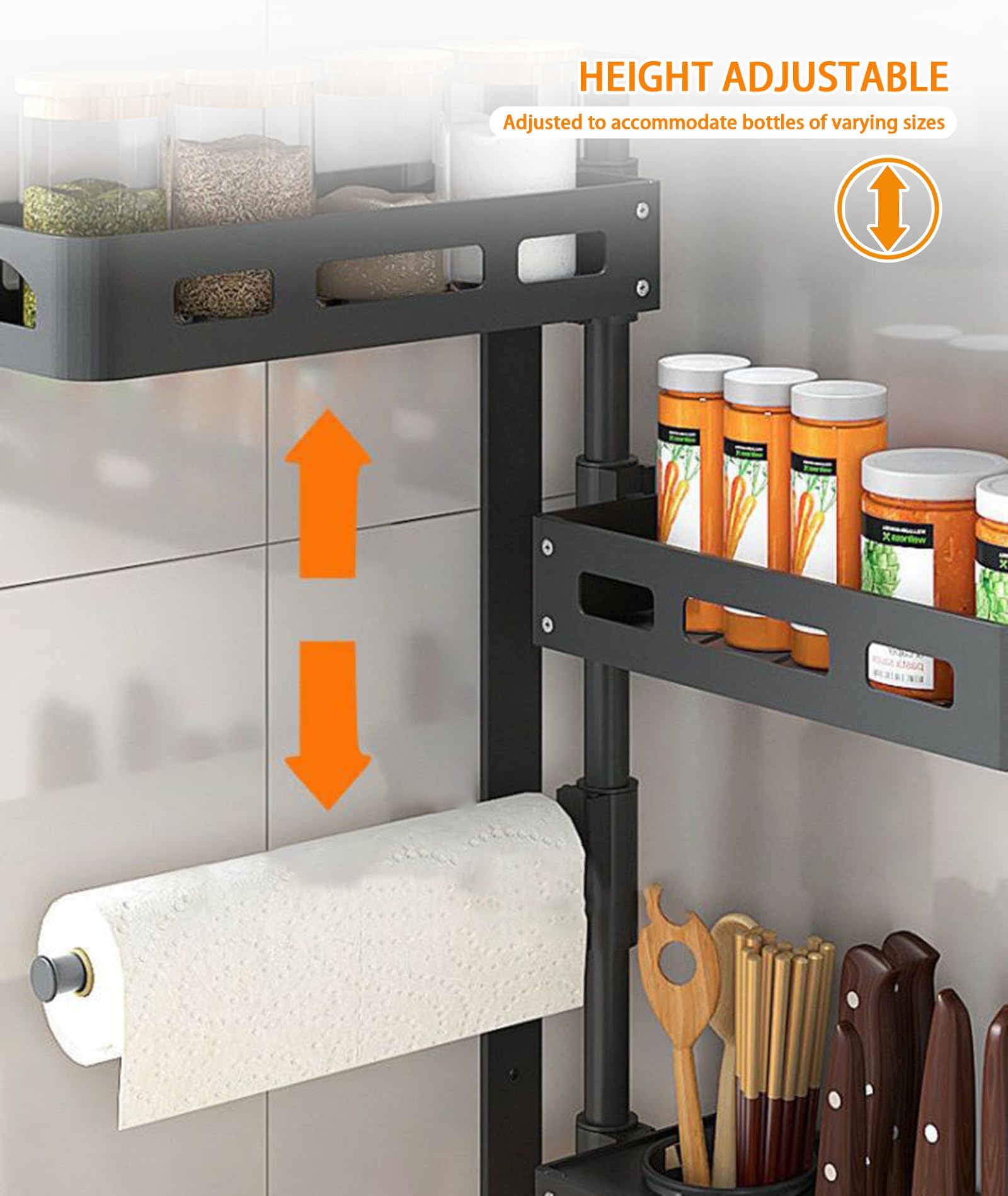 Especiero Giratorio de 4 Niveles Montado en la Pared Porta Condimentos Grande de Metal para Cocina Baño Estante Organizador de Especias Altura Ajustable