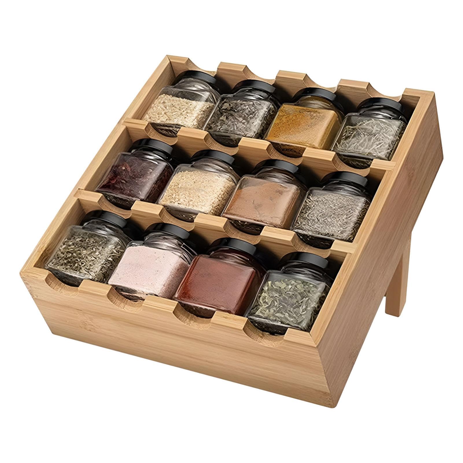 WDSOPK 3-Tier Wooden Spice Rack - 12 Slot Condiment Shelf for Kitchen Storage Spice Holder for Easy Access and Neat nization - Perfect for Home Chefs