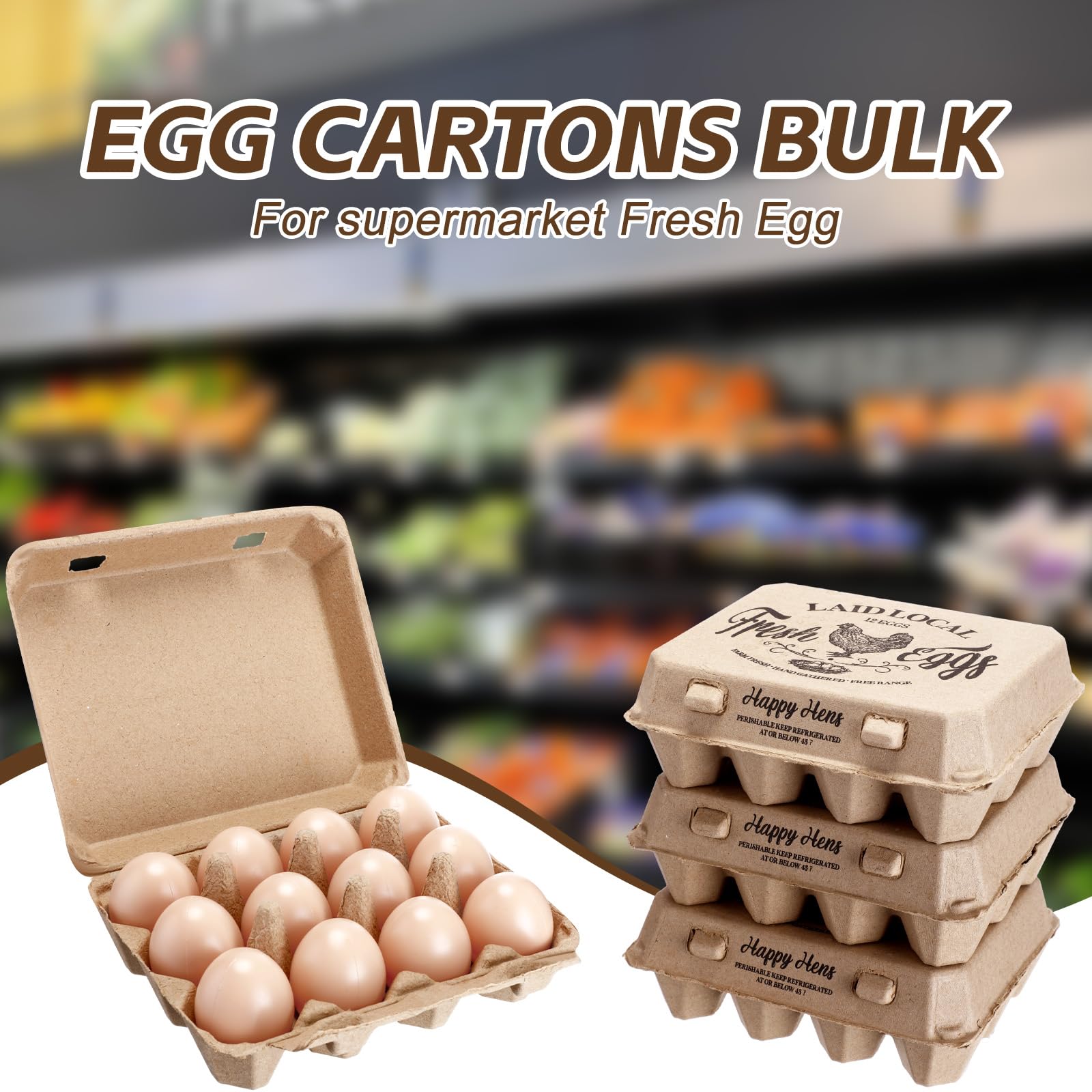 Zhanmai 50 cajas de huevos de pulpa de papel natural en blanco cuadradas a granel, cajas de huevos de gallina, 12 unidades, docenas de estilo clásico vintage de 3 x 4, bandeja de huevos de cartón para