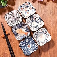 Vista 4 de Juego de 6 platos de salsa de 4 onzas, cuencos pequeños de diferentes patrones para salsa de tomate, condimentos, aderezos para ensaladas y especias