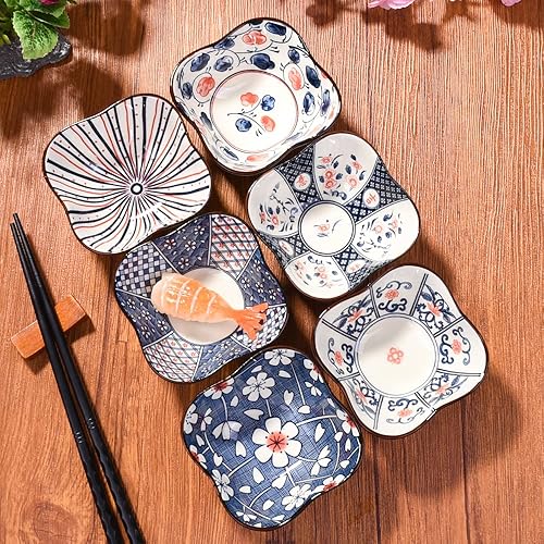 Miniatura 4 de Juego de 6 platos de salsa de 4 onzas, cuencos pequeños de diferentes patrones para salsa de tomate, condimentos, aderezos para ensaladas y especias