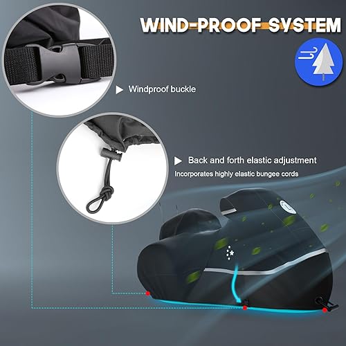 Vista 11 de Funda para motocicleta 420D resistente para todas las estaciones, universal, impermeable, protección al aire libre, 96 pulgadas, XXL, color negro