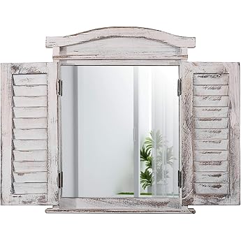 Mendler Window Wall Mirror with Shutters 53 x 42 x 5 cm.