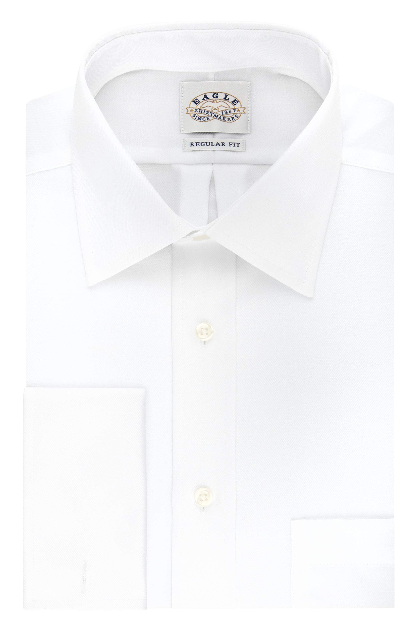 Eagle Men's Non Iron Regular Fit Solid French Cuff Dress Shirt, White, 16" Neck 32"-33" Sleeve