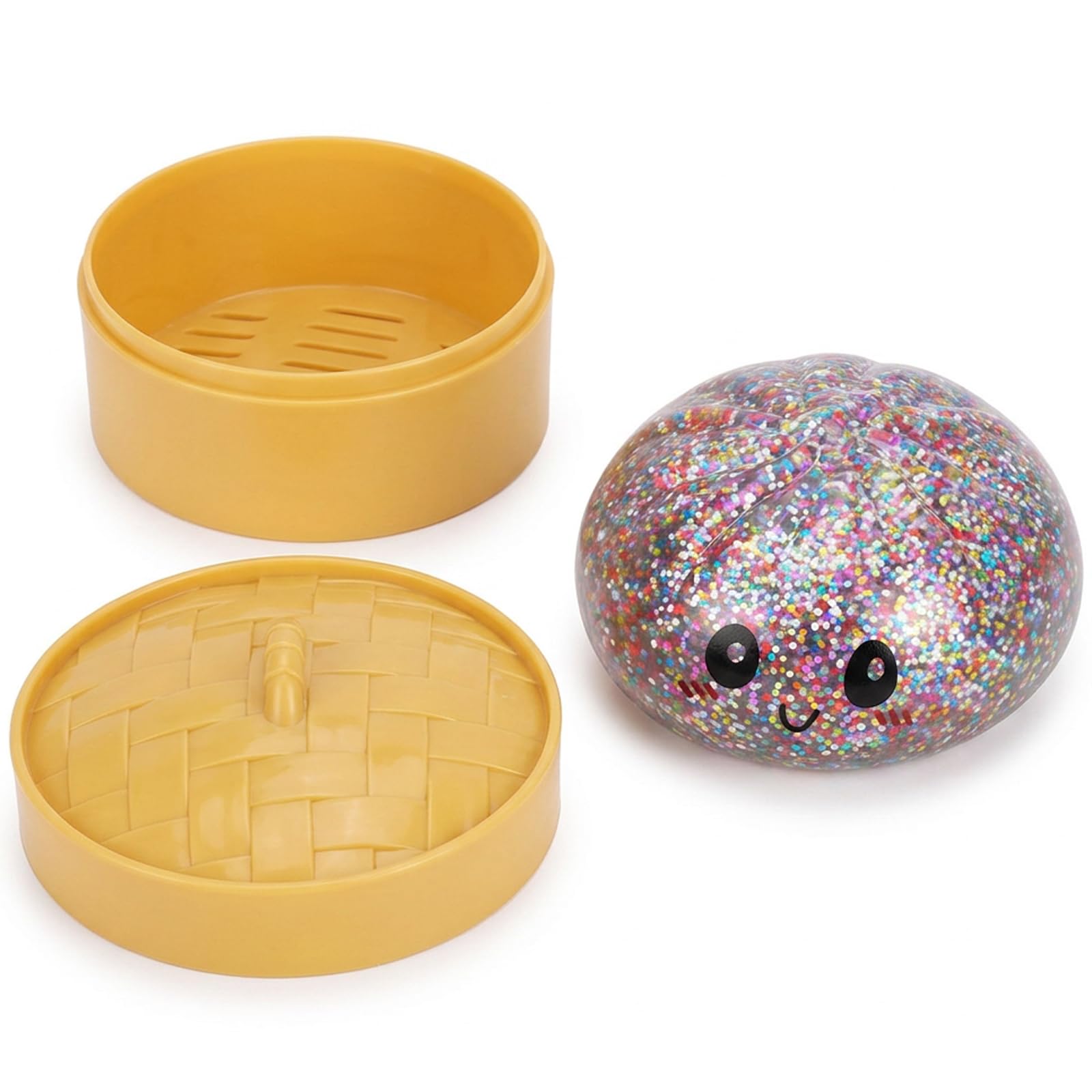 Glitter Dumpling Squishy, Squishies Dumpling, Steamer Box, Stress Relief Squeeze Ornament for Adults, Portable Desk Decor for Office and Home Use