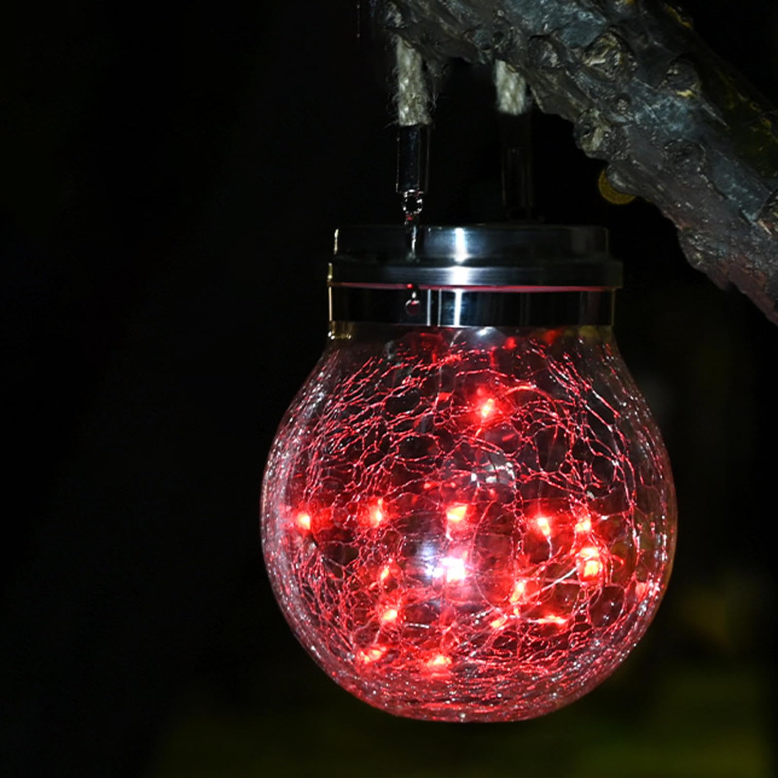 CUTEBAOO Solar Lantern Crackle Glass Ball, Amber Warm Solar Lanterns Outdoor Waterproof Solar Garden Decor Patio Lights with 2 Modes Hanging Solar Lights Outdoor Decorative Lantern,Red-1pcs