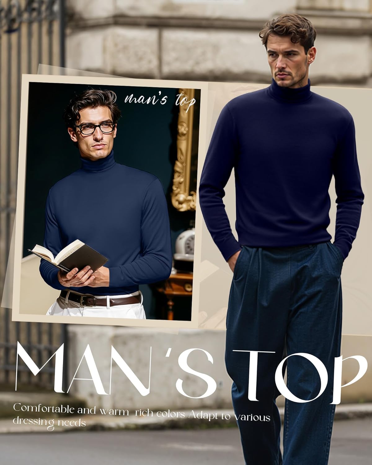 6 Pack Men's Turtleneck Shirts Long Sleeve Slim Fit Pullover Top Base Layer Tees Multipack - Image 2