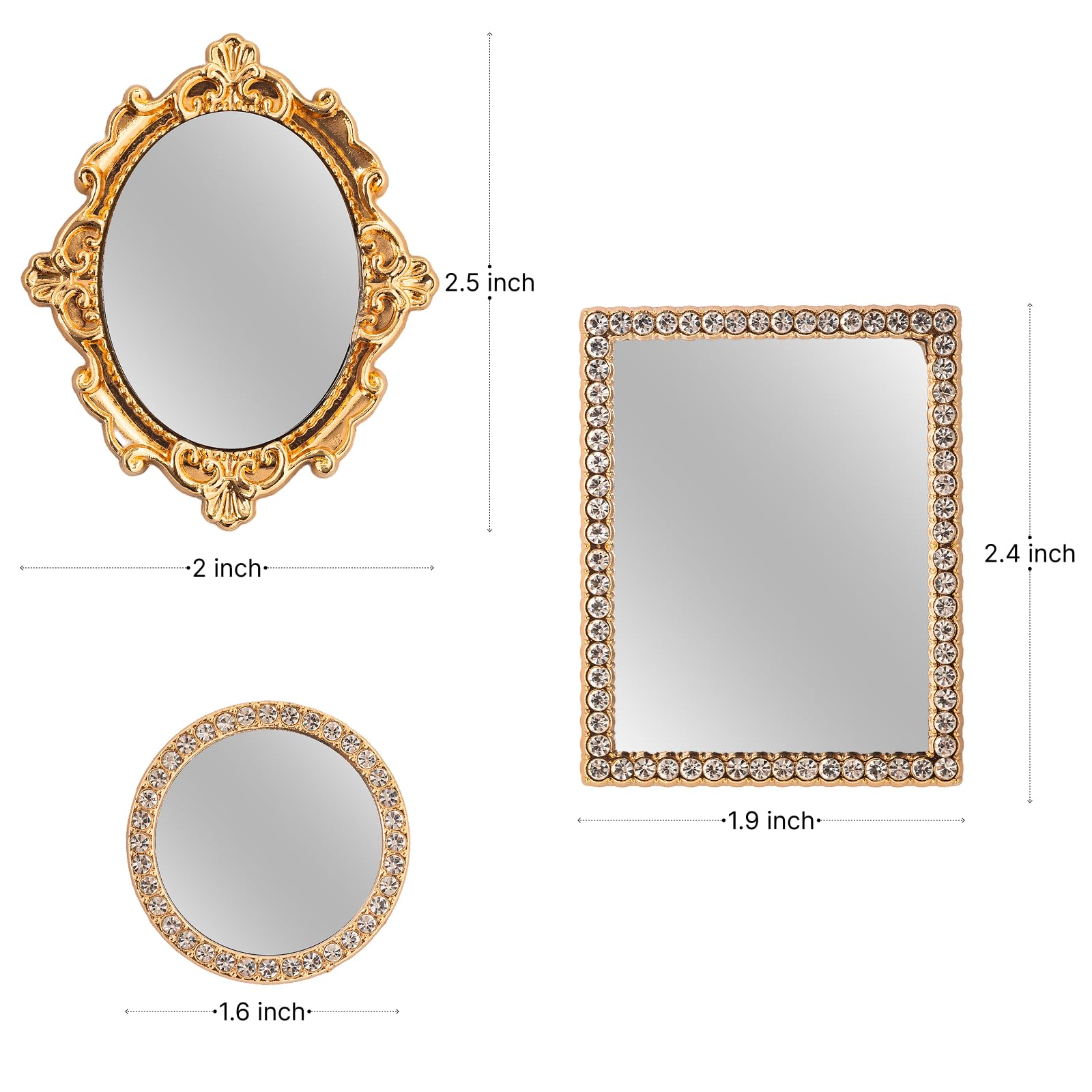 Accesorios para casa de muñecas, mini espejo, accesorios y muebles para casa de muñecas a escala 1/12, espejo de casa de muñecas en miniatura, 5 piezas (n.º 1) 2