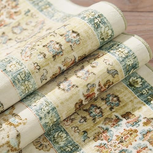 Miniatura 7 de jinchan Alfombra de pasillo de 2 x 6 pulgadas, lavable, suave, vintage, para interiores, alfombra delgada, retro, envejecida, azul, floral,