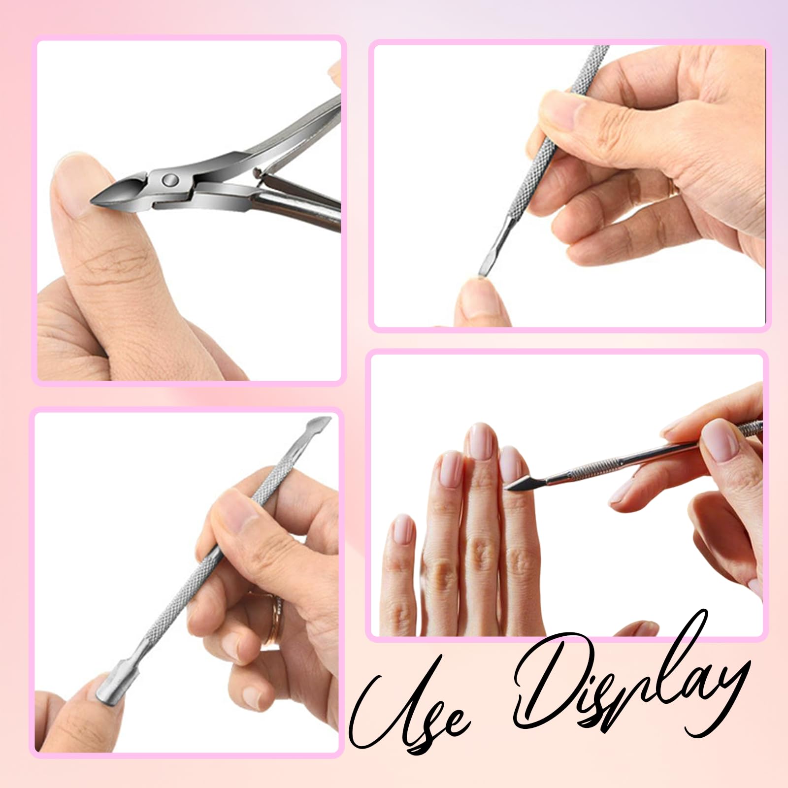 3-teiliges Nagelhautzangen Set, Professionelle Edelstahl Nagelhautzange mit Nagelknipser und Nagelhautschieber, Entfernung Überschüssige Eingerissener Haut,für Fußnägel und Fingernägel