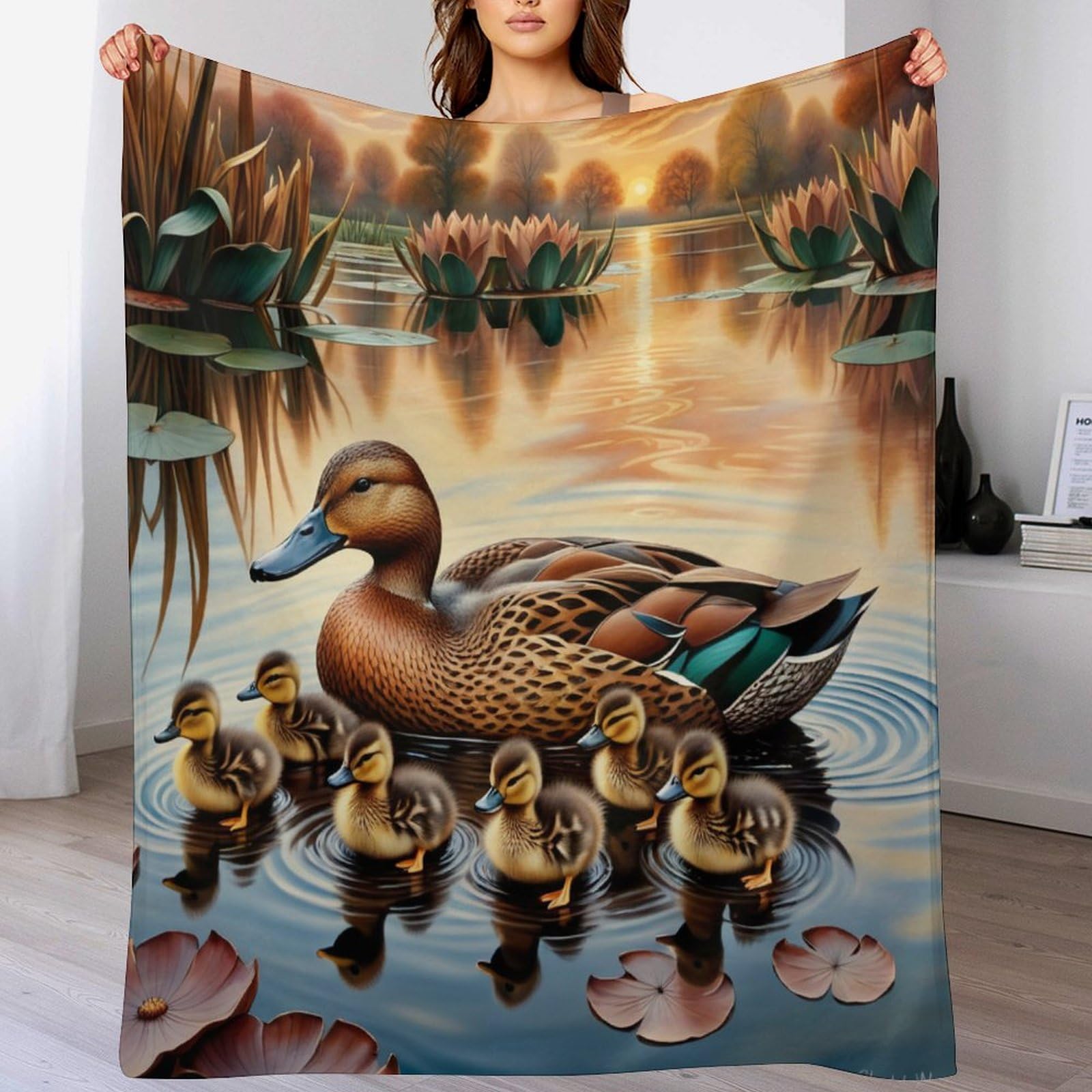 Couverture canard family en flannel douce 100x130cm pour lit et canapé