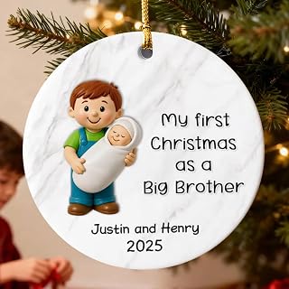 My First Christmas As Big Brother - Personalized Ceramic Ornament, Big Brother Xmas Ornaments 2025, First Christmas Big Bro Ornaments, New Siblings Ornament Keepsake, Brother-to-be Gifts