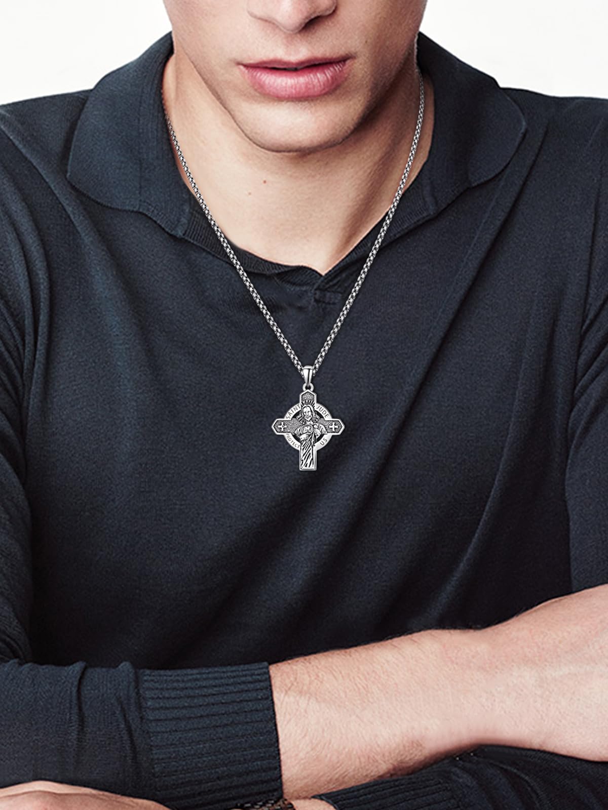 Snapklik.com : St Jude Necklace For Men 925 Sterling Silver Cross Saint ...