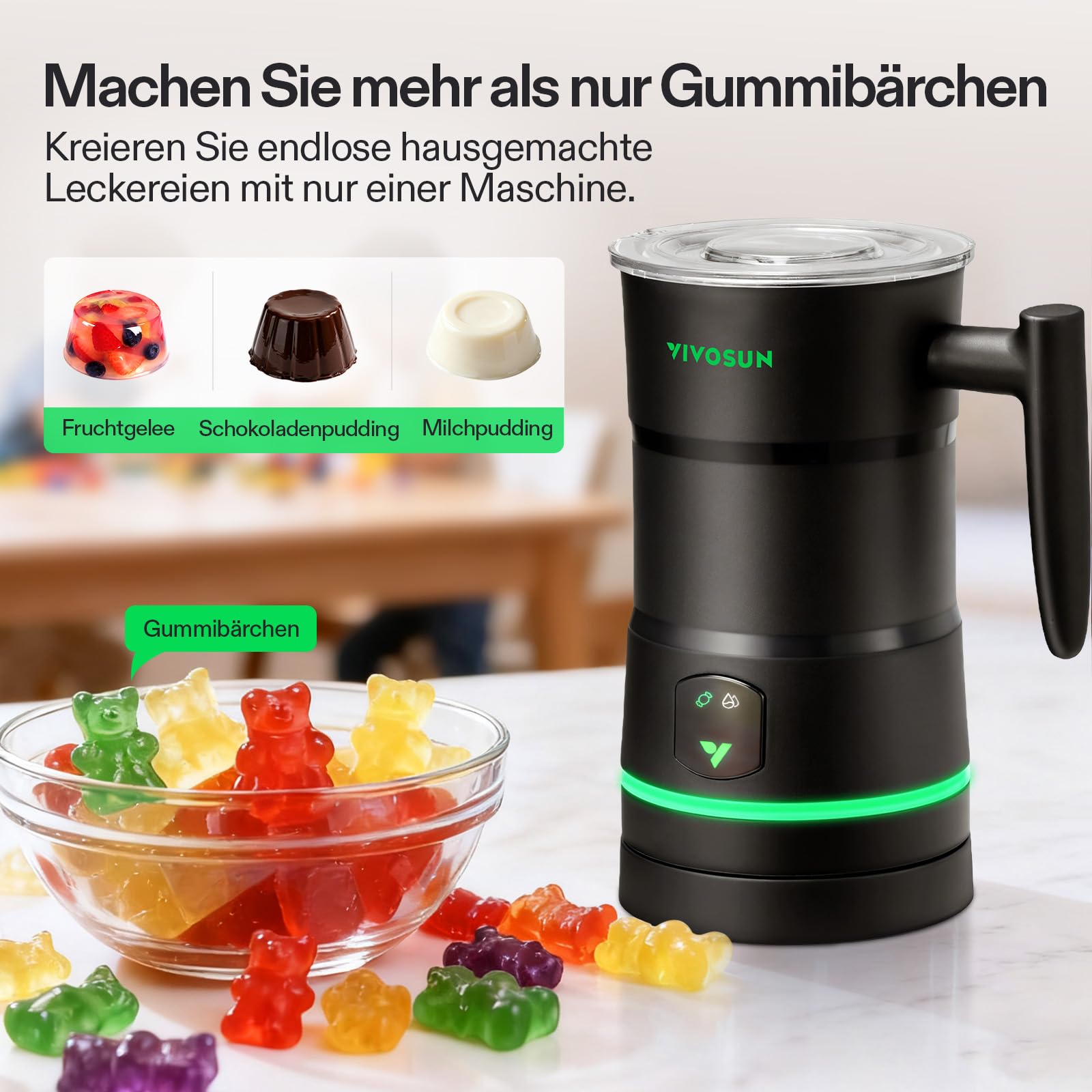 VIVOSUN Gummibärchen Maschine, Automatischer Candy Maker | Öl-infundierbarer Esswaren-Mixer mit Doppelrührwerk, Edelstahlbehälter & Silikonformen, für DIY Gummibärchen & Süßigkeiten