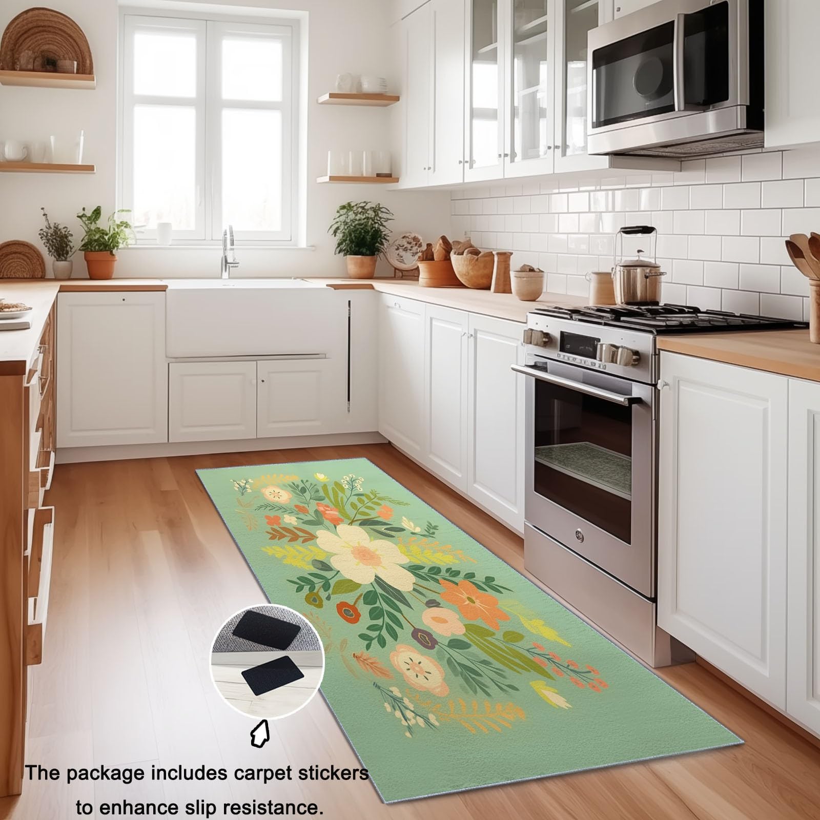 Alfombra para Sala de Estar 80 x 150 cm – Retro Natural a Base de Plantas Alfombra para Dormitorio Lavable a Máquina, Suave y Antideslizante Esponjosa para Habitación Infantil Verde