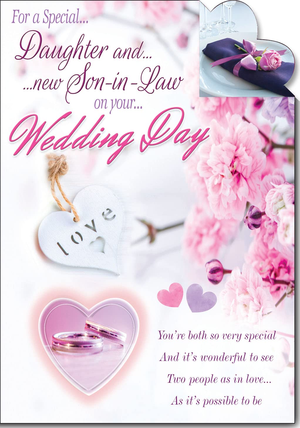 Daughter and new son in law On Your Wedding day Large Card Lovely Verse, white, 250mm x 170mm