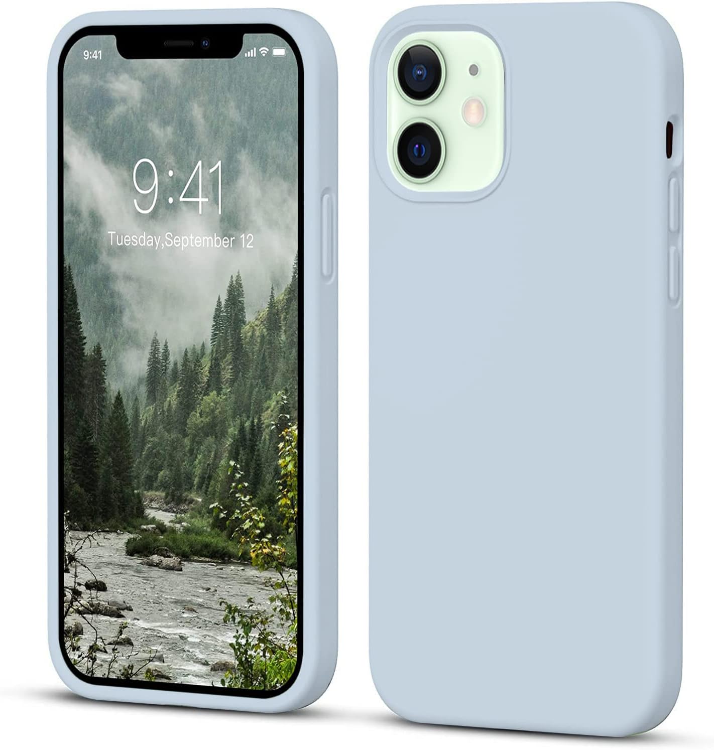 LOXXOยฎ Microfiber Candy Case Compatible for iPhone 12 Mini Smooth Touch Cushion Liquid Soft Silicone Non-Slip Full Body Protective Shockproof Back Cover|5.4 inch|Solid (Mist Blue)