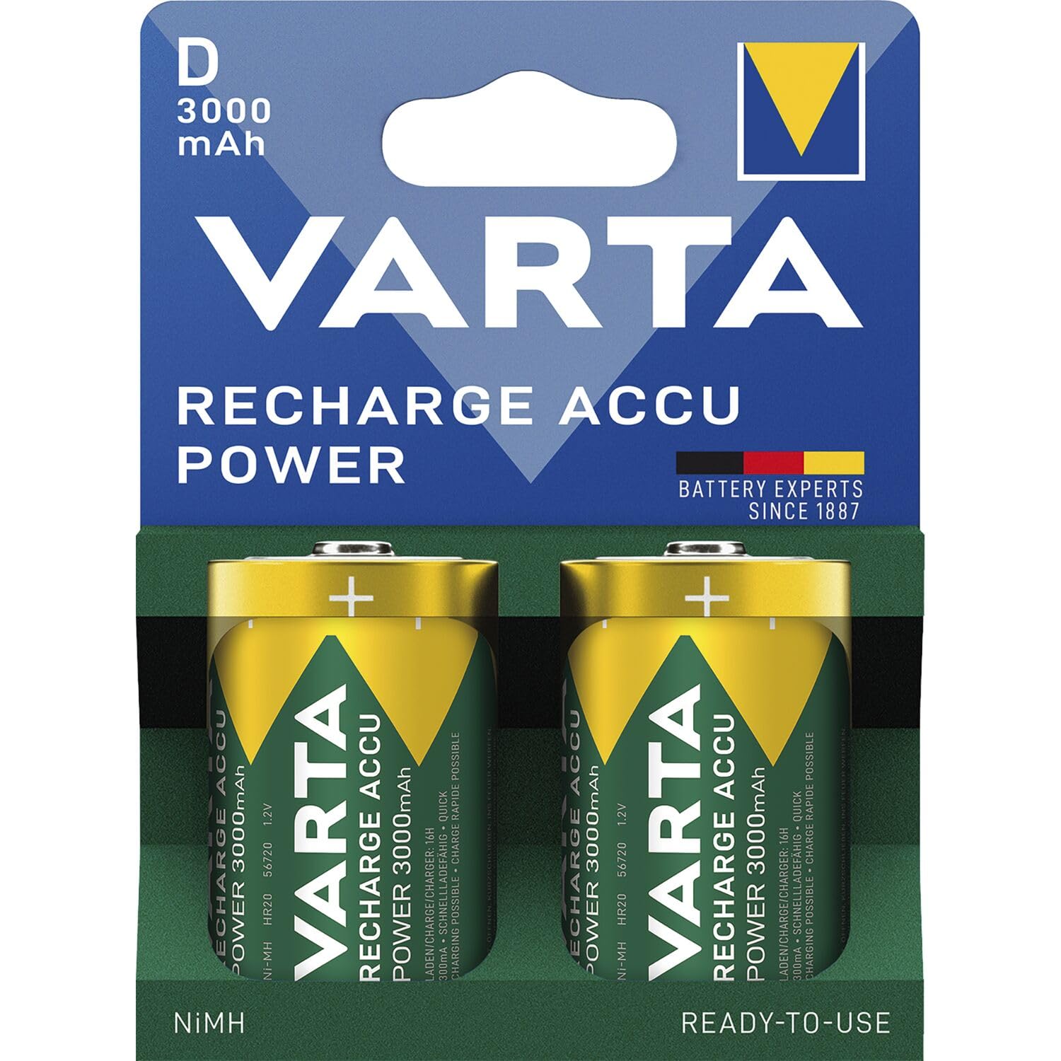Varta VARTA Recharge Battery Power D 3000 mAh Blister 2 Mono (D) Battery Alkaline Manganese 1.5 V Pack of 2