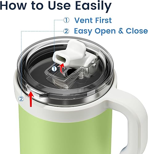 Miniatura 4 de Vaso aislado al vacío de 20 onzas con asa, taza de café de acero inoxidable de doble pared con boquilla desmontable para pajilla, sin BPA,