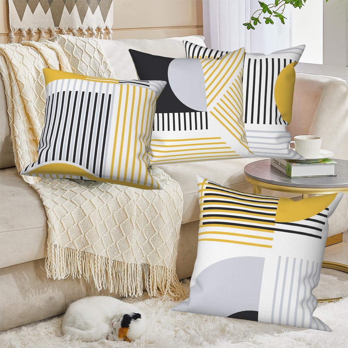 Striped Throw Pillow Covers 26"x26" Set of 4, Geometric Pillowcase Modern Minimalist Abstract Print Cushion Covers for Couch Sofa Bedroom Farmhouse Livingroom Garden Patio Car Decorative