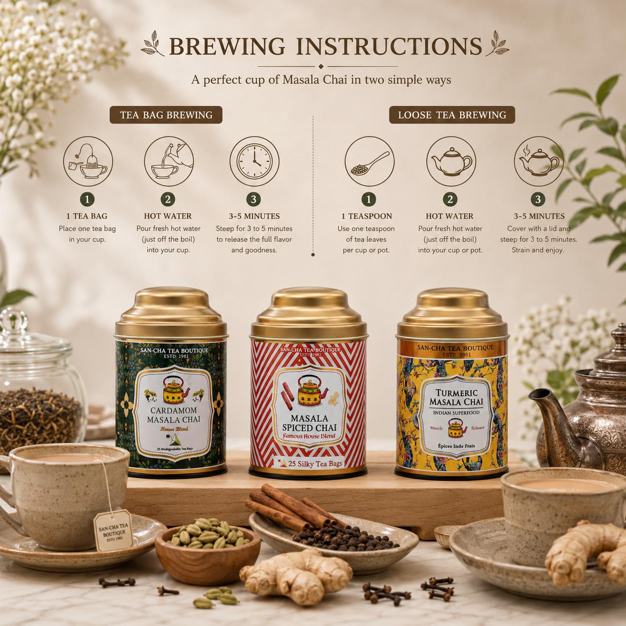 Sancha Tea Boutique, Masala Chai Bundle, Value Pack with Turmeric