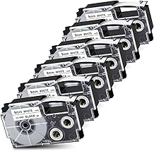 Pristar Replace for Casio XR-9WE XR9WE XR-9WE2S 9mm Labeling Tape 3/8" Black On White Label Tape Compatible with Casio EZ Label Printers KL-60 KL-100 KL-120 KL-430 KL-750 KL-780 KL-7200, 6-Pack