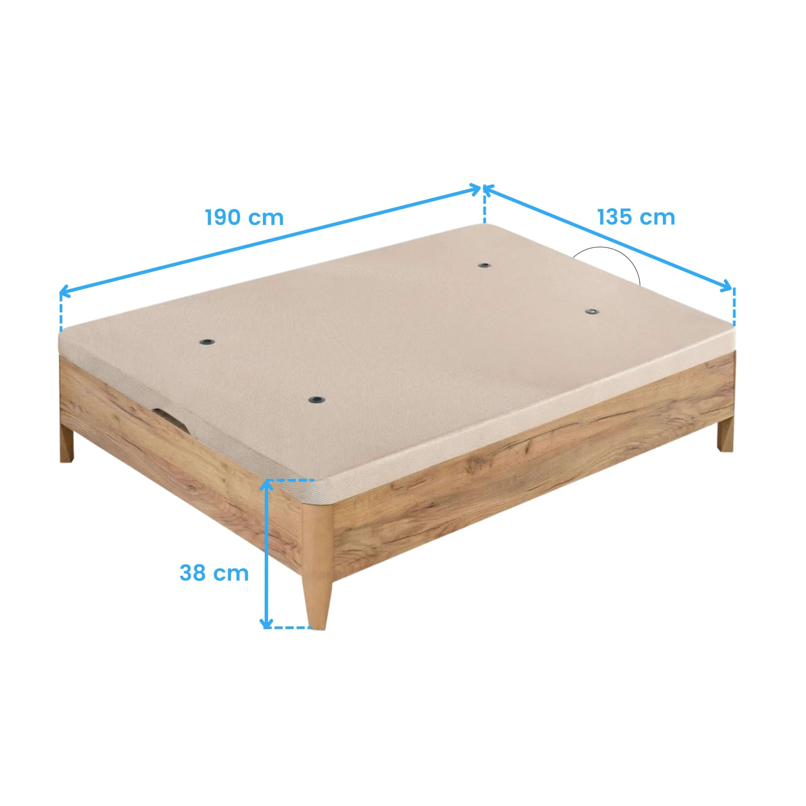 Canapé 135x190 cm Cama Dormitorio Cope, Tapa Reforzada Anti-Curva, Apertura Manual Bombines Gas, Roble Amazonas
