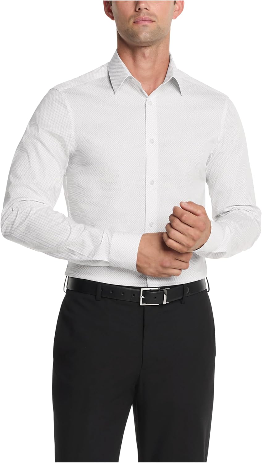 Calvin Klein Men's Dress Shirt Slim Fit Non Iron Stretch Print Grey