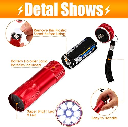 Miniatura 4 de Fumete Juego de 30 mini linternas de aluminio LED de mano, 7 colores, 90 unidades, batería AAA incluida para recuerdos de fiesta, lectura nocturna,