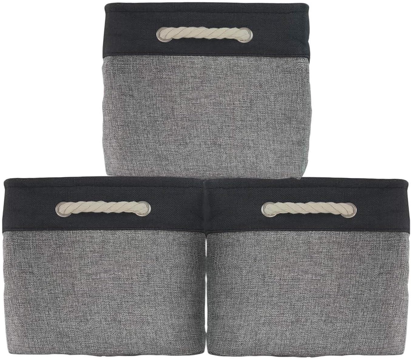 Storage Baskets Large Fabric Baskets [3-Pack] Sturdy Storage Bins with Handles, Baskets for Organizing Toys, Portable Baskets for Shelves, Shelf Baskets for Nursery Storage (15Lx10Wx9H-Black&Gray)